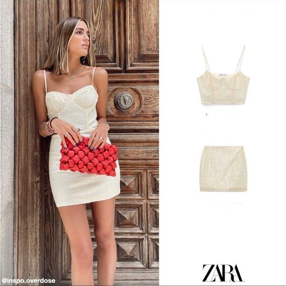 ZARA SEQUIN CORSET STYLE TOP - Picture 1 of 9